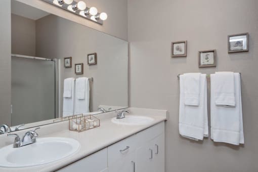 bathroom double vanity sink at Lionsgate South, Hillsboro