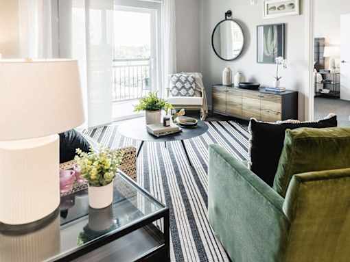 Modern living room at Velo Village Apartments, Franklin, WI Apartments.