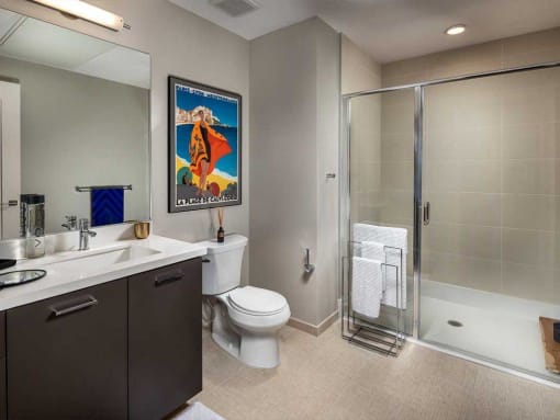 Model Bathroom at AV8 Apartments in San Diego, CA