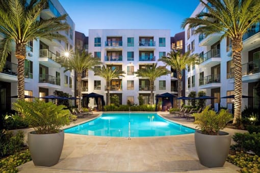 Resort-like swimming pool at Vora Mission Valley, San Diego, California