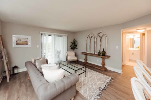 a living room with a couch and a coffee table