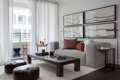a living room with a couch and a coffee table