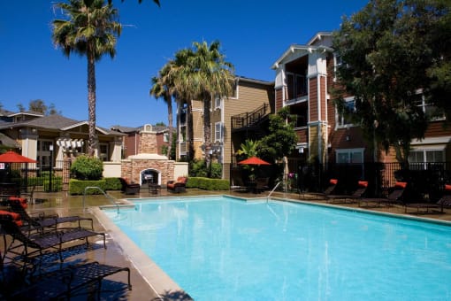 the swimming pool at the apartments for rent