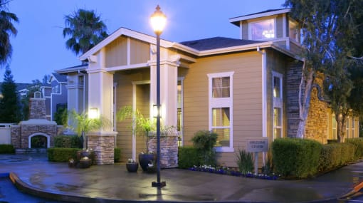 a house with a street light in front of it