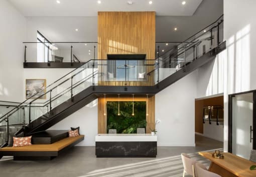 Staircase in the middle of living room at Alta Davis, Durham