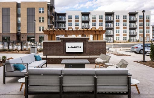 Patio with couch at Alta Davis, Durham, NC