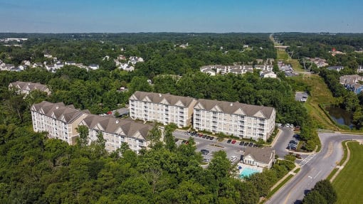 a view of a large building from the air