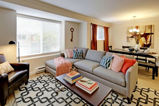 a living room with a couch and a coffee table