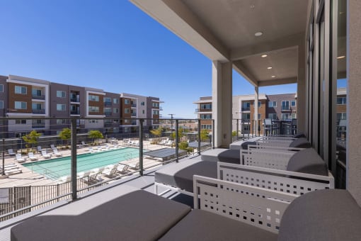 a view of the pool from the balcony of a condo at Element 12 Apartments, Henderson NV