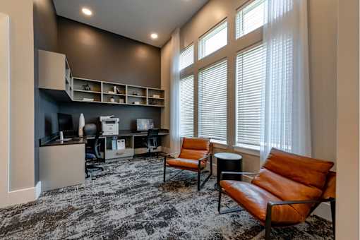 Tech lounge with printers and co-working space