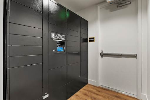A black door with a sign that says "PACKAGE CONGESTION POINT".