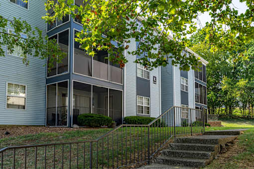 A tree branch is in the foreground of a building.