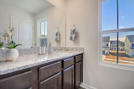 Large mirror in primary bathroom