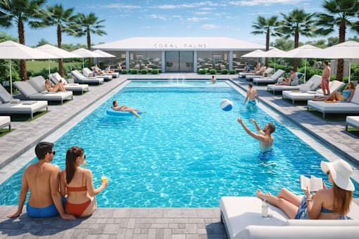 People at the pool at Coral Palms at Oakleaf Middleburg houses for rent.