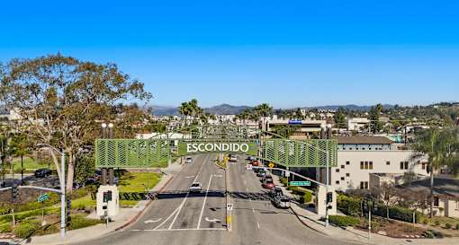 A street view of Escondido with a clear blue sky.