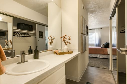 Bathroom with vanity at Stride West, Albuquerque, New Mexico