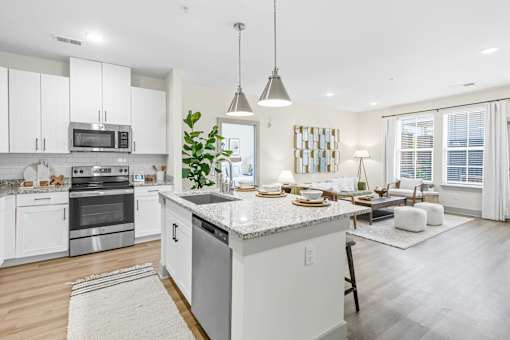 Kitchen with white cabinetry at The Isley at Windsor Hill, South Carolina