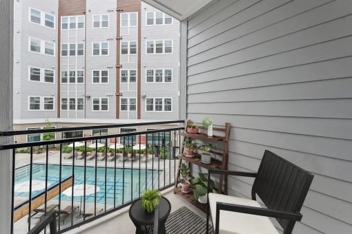 Patio overlooking swimming pool