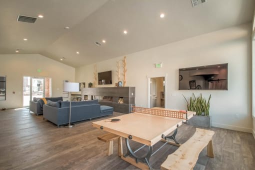 ping pong table and lounge seating