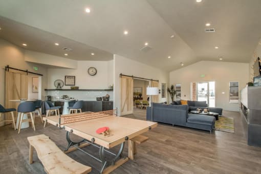 ping pong table and lounge seating