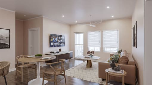 a living room with a couch and a table