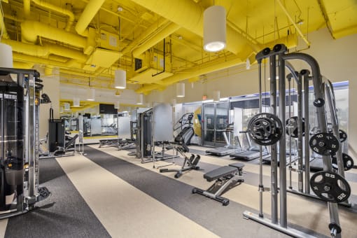 Gym with cardio and weights at Wilshire Vermont, 90010
