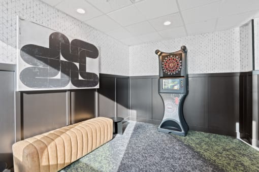 Dartboard game in the resident lounge at Shoreham and Tides Apartments, Chicago