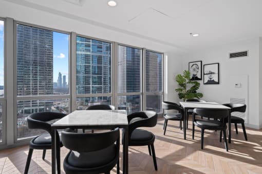 Sweeping views from the Resident Lounge at Shoreham and Tides Apartments, Chicago, 60601