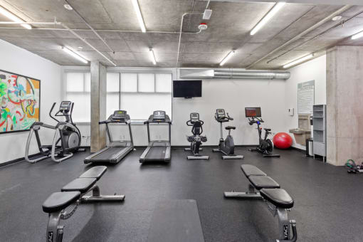 Plenty of Cardio Equipment in the Fitness Center at The Parker Apartments, Portland, OR, 97209