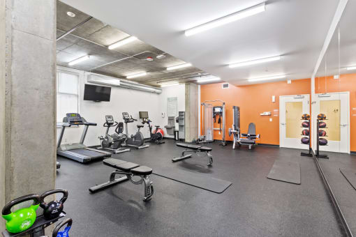 Fitness center at The Parker Apartments, Oregon, 97209