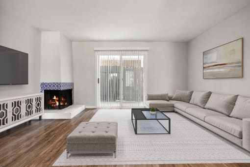 Living Room with Fireplace at Chevy Chase in Texas 78752