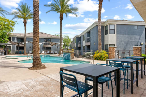 Pool-Side Dining Area at Element Deer Valley in Phoenix, AZ