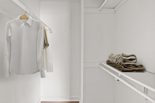 Bedroom walk-in closet at South Lamar Village Apartments in Austin, TX 78704