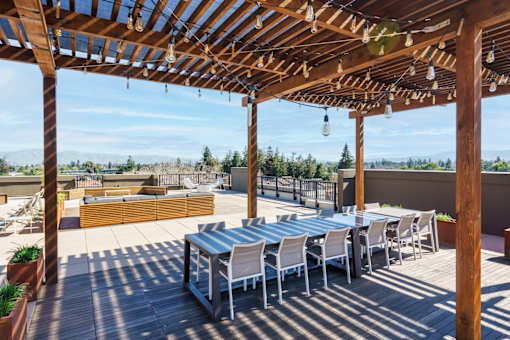 Wooden patio at Misora Apartments, California