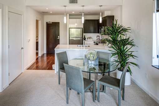 Modern dining room at Misora Apartments, San Jose, California