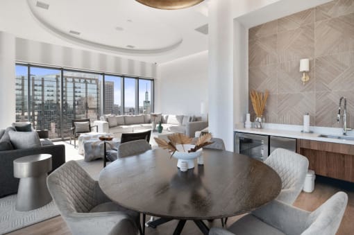 Living room and center table at 903 Peachtree, Atlanta, Georgia