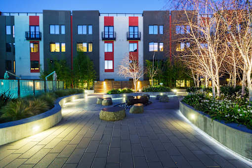 Well-lit walkway at Misora Apartments, San Jose, CA