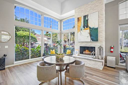 Living Area With Fireplace at Country Club Lakes, Florida