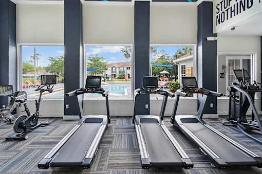 A gym with treadmills and elliptical machines. at Country Club Lakes, Jacksonville, Florida