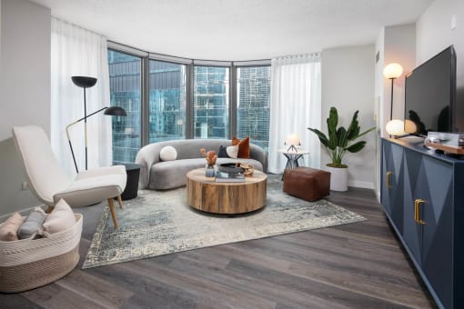 Modern Living Room at Shoreham and Tides, Chicago, IL