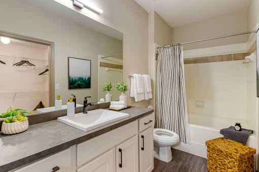 a bathroom with a sink and a toilet and a shower at Summerwind, Texas, 77584
