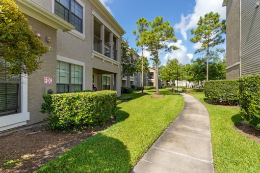 walkway between two apartment buildings at Summerwind, Pearland Texas