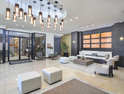 clubhouse lobby lounge area | District West Gables Apartments in West Miami, Florida