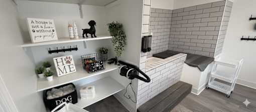 A bathroom with a sign that says "a house is not a farm, so please keep your pets out".