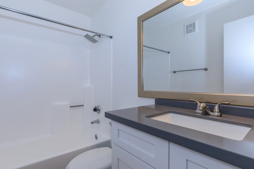 a bathroom with a sink and a toilet and a mirror at Tides at Mesa, Mesa, Arizona