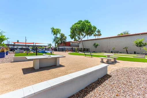 Park with a picnic table and benches at Aspire West Phoenix, Phoenix, AZ, 85031