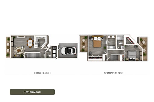 A floor plan of a two-story house with a cottonwood labeled.