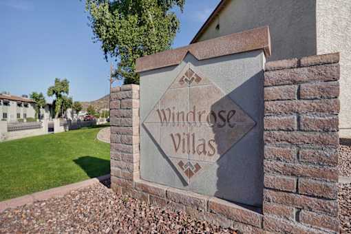 Property sign at Windrose Villas Apartments, Phoenix, AZ