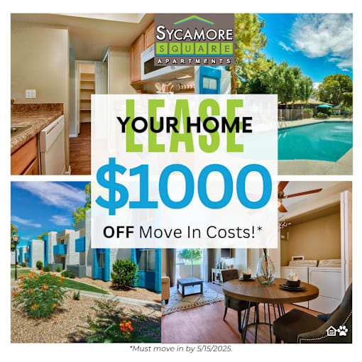 A flyer for Sycamore Square Apartments advertising a lease for $1000 off move in costs.