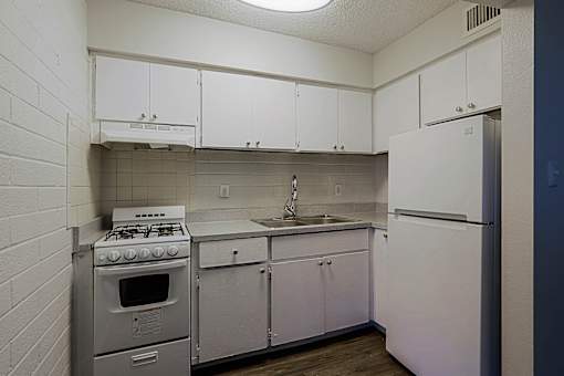 Kitchen with cabinets at The Link Apartments, Mesa, AZ, 85201
